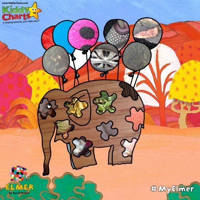 Elmer Photo Patchwork - play with some of the designs, and you can find a game within a game; creating mini shots in the balloons, and even a little game of guess the object!