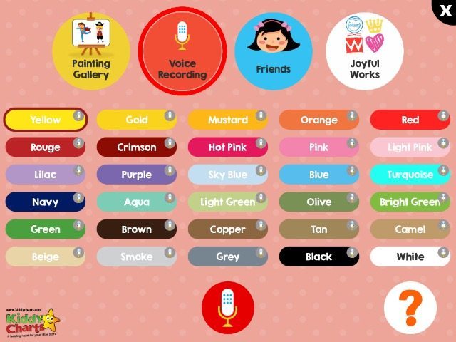 Painting Gallery allows you to record the names of the colours in the app to help your children learn them as they use them from their palette.