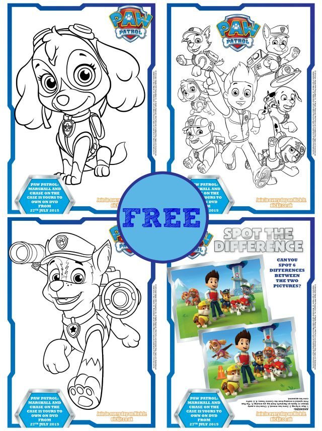 Free Paw Patrol colouring sheets and activity sheets for little hands to colour in,