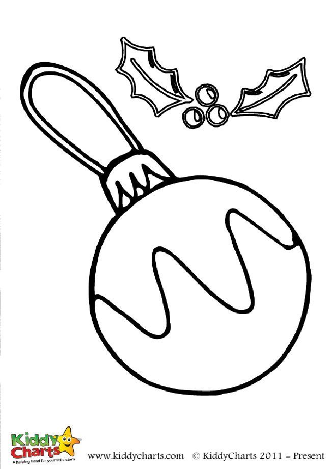 Free bauble and holly colouring page for little ones