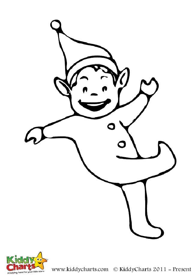 Free kicking elf colouring page for the kids