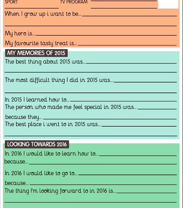 Why not get your kids to do their 2015 year in review? From throughts about themselves and ho they feel now, to what they enjoyed about 2015, and looking forward to 2016. Get your year in review from the kids, and it'll bring a tear to your eye in years to come.