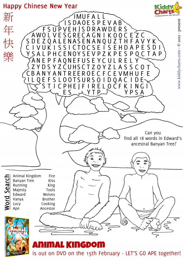 Here is our final activity sheet - a wordsearch under Edward's Banyan Tree; can you spot all the words from The Animal Kingdom film?