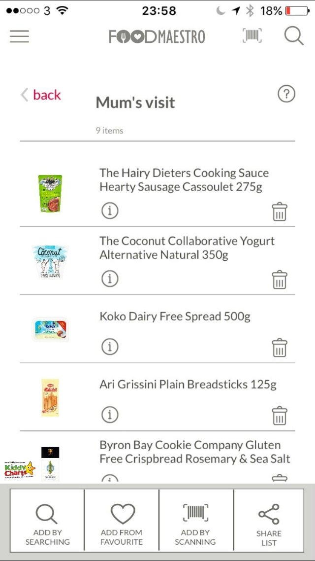 Food Maestro allows you to create specific lists and save them within the app. You can also choose favourite items as well.