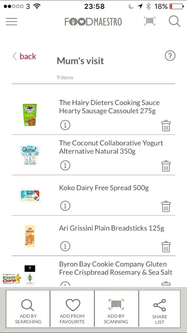Food Maestro allows you to create specific lists and save them within the app. You can also choose favourite items as well.