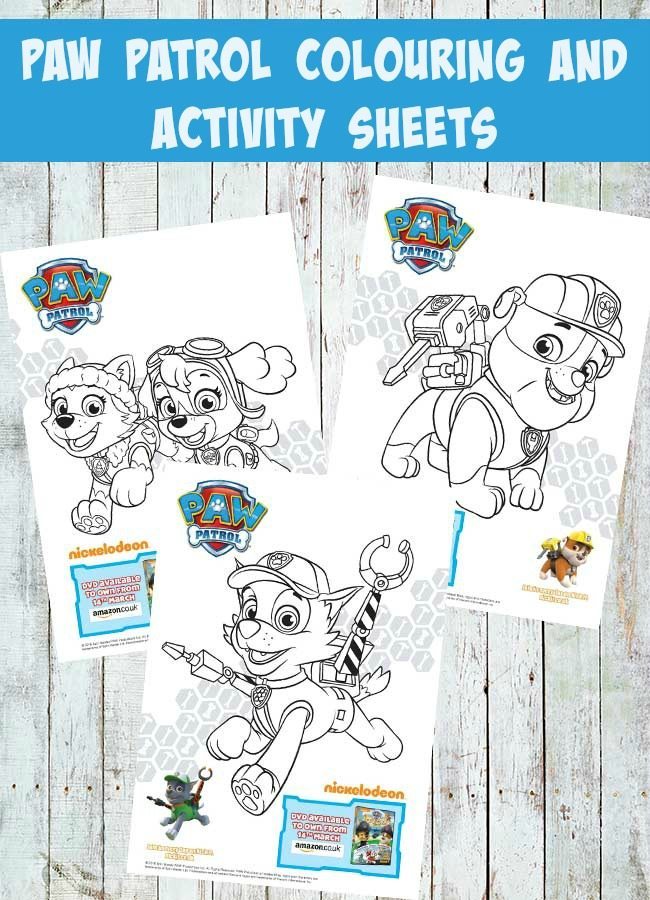 Paw Patrol Colouring and Activity Sheets for kids