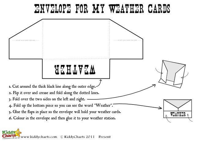 The image is showing instructions on how to make an envelope for weather cards.