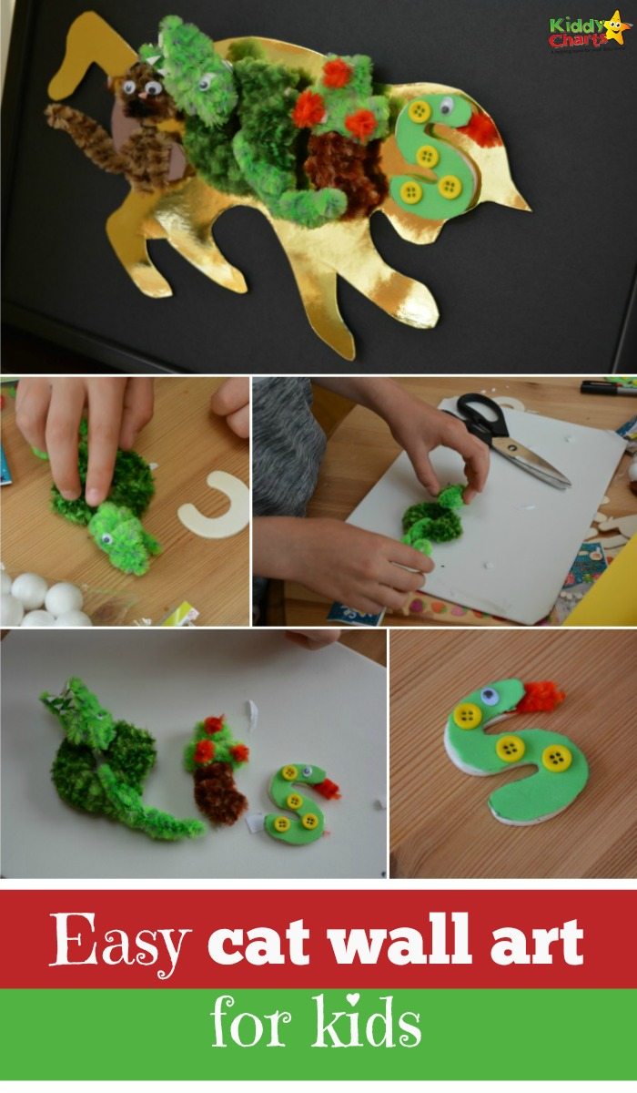 This is a really simple cat craft for kids - and a perfect piece of wall art to put in their room or for a gift - whatever works best for you. My kids have put it in the pets place, to remind them where they need to eat!
