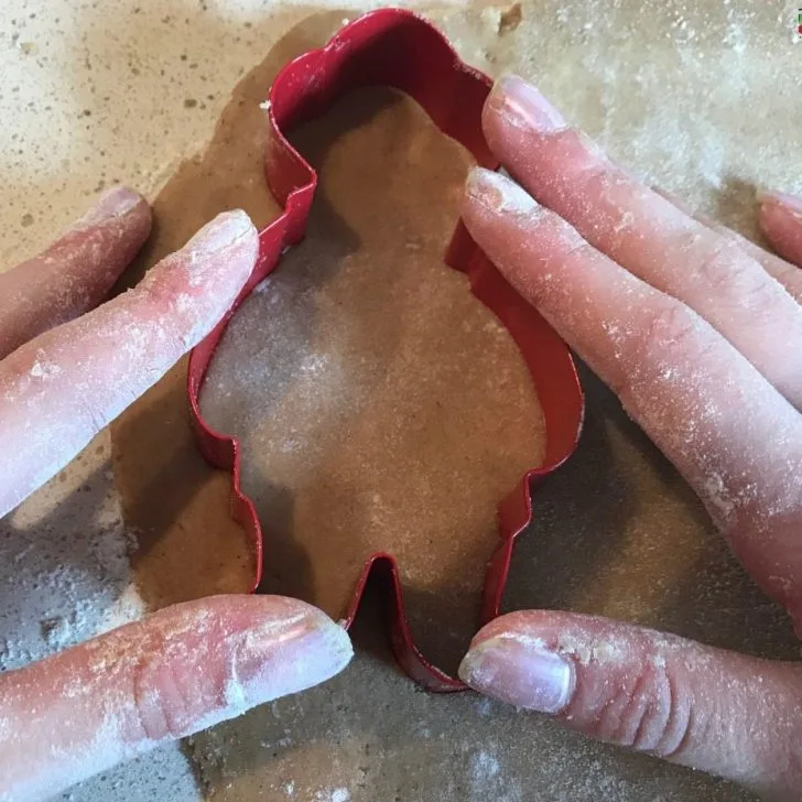 Cutting out our Paddington Bear biscuits