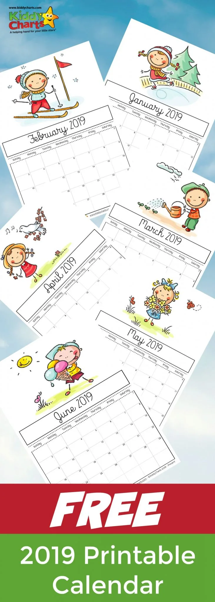 Lots of lovely pictures for the kids, that suit every season in the year, and give some ideas for what you might want to get up to with the kids every month too. #printables #2019calendar #kidsprintables