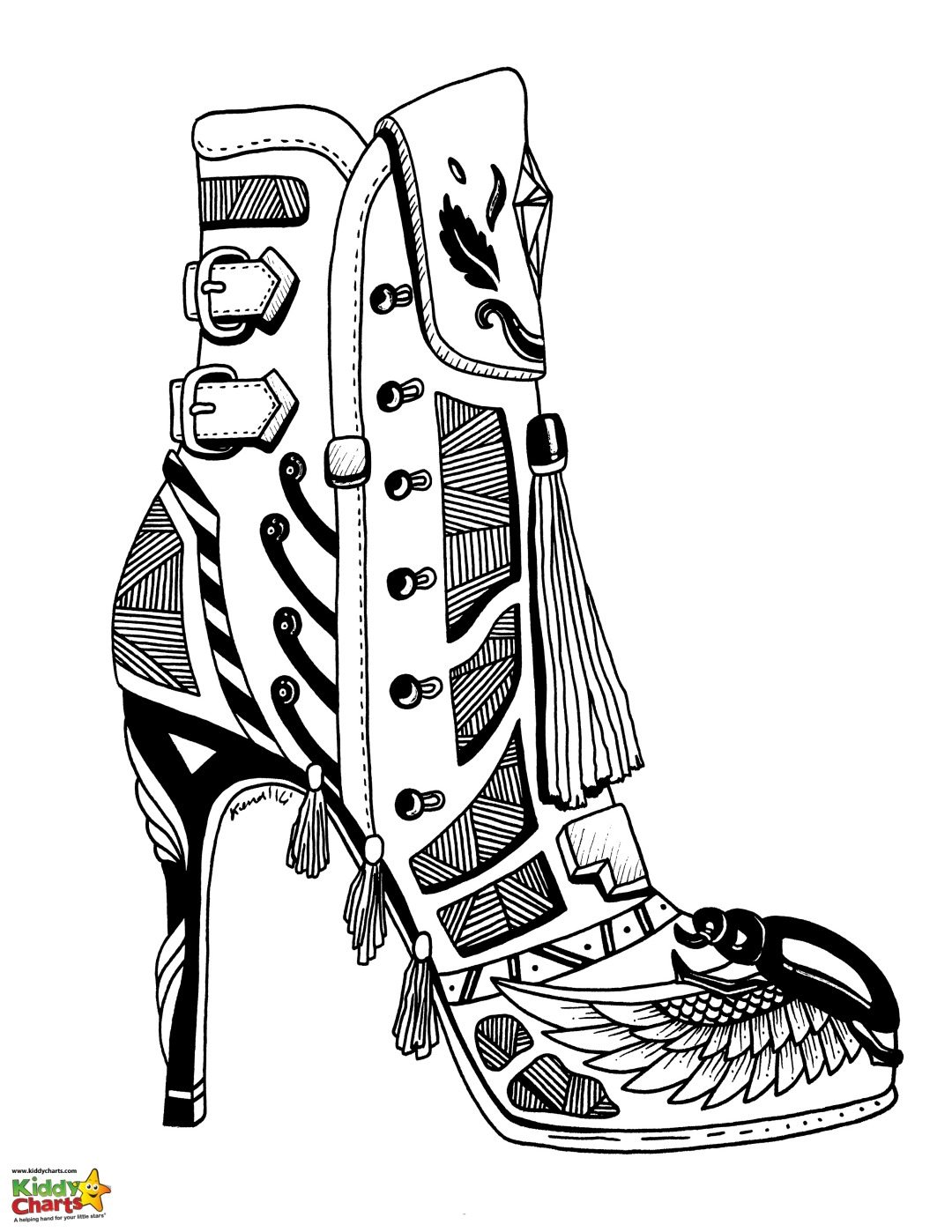 High heel shoe adult coloring page - a lovely 70s style!