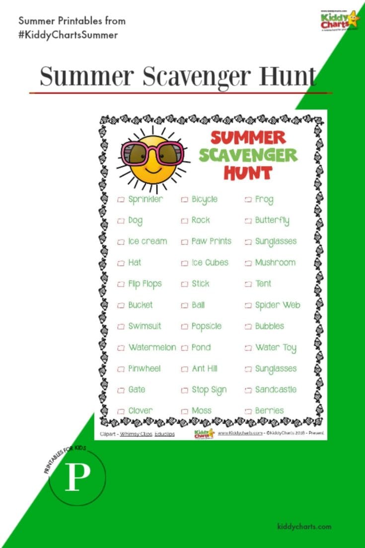 Day 2: Summer scavenger hunt printable #KiddyChartsSummer