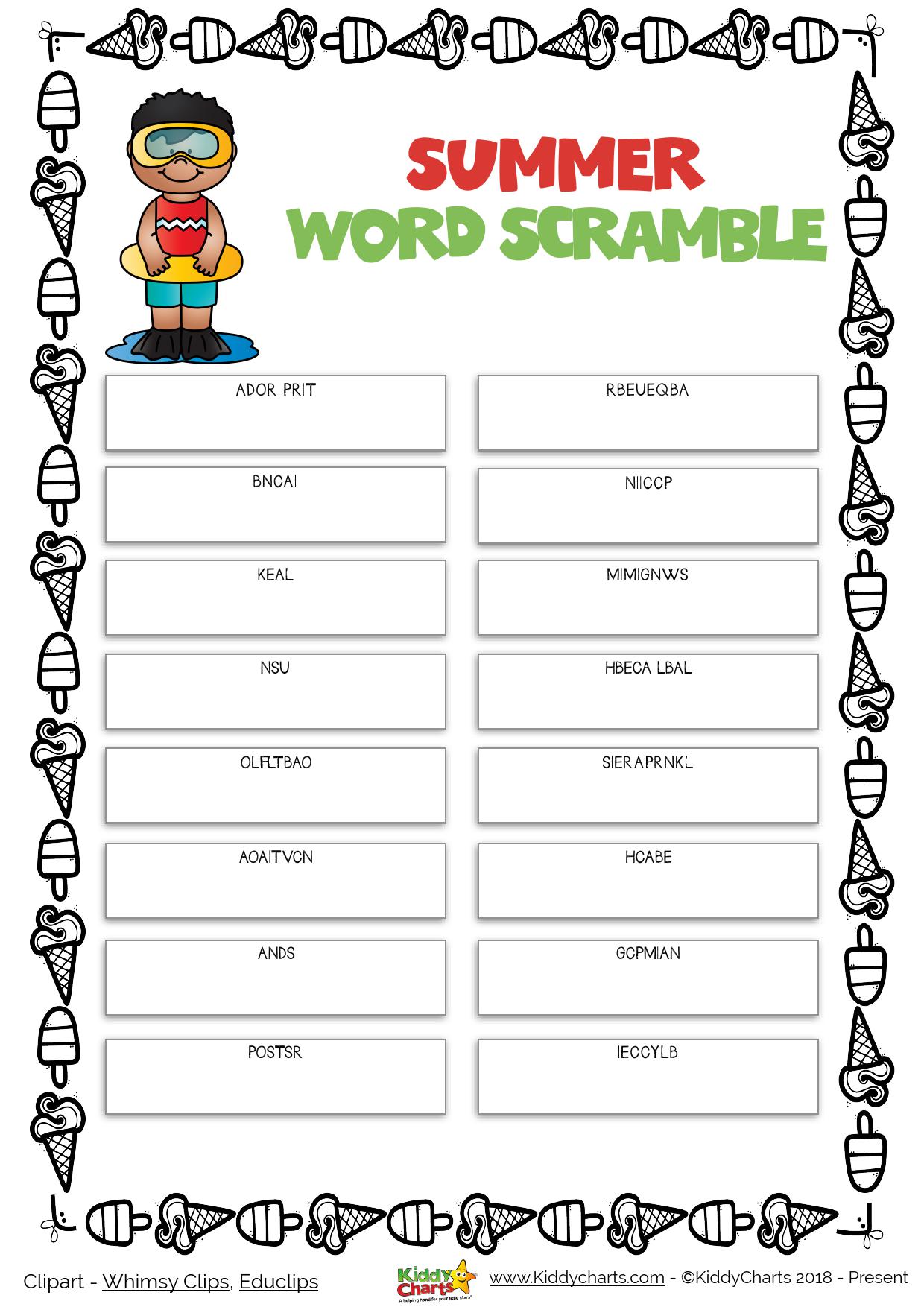 Summer Word Scramble Printable Printable Word Searches