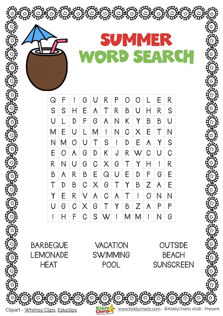 Day 8: Summer wordsearch #KiddyChartsSummer