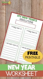 Free printable kids' new year's resolution worksheet