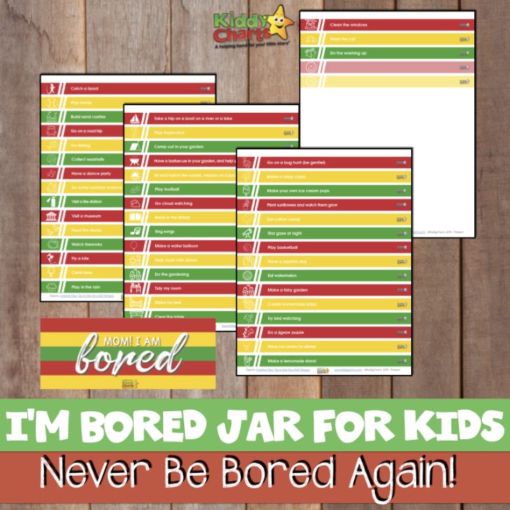 This image is a list of activities for kids to do when they are bored.