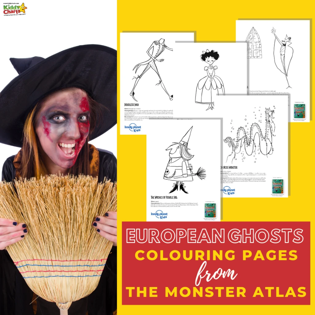 European ghosts colouring pages from Monster Atlas