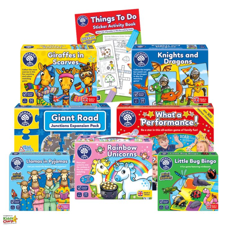 In this image, there is a list of activities and toys that involve counting, matching, and playing games.