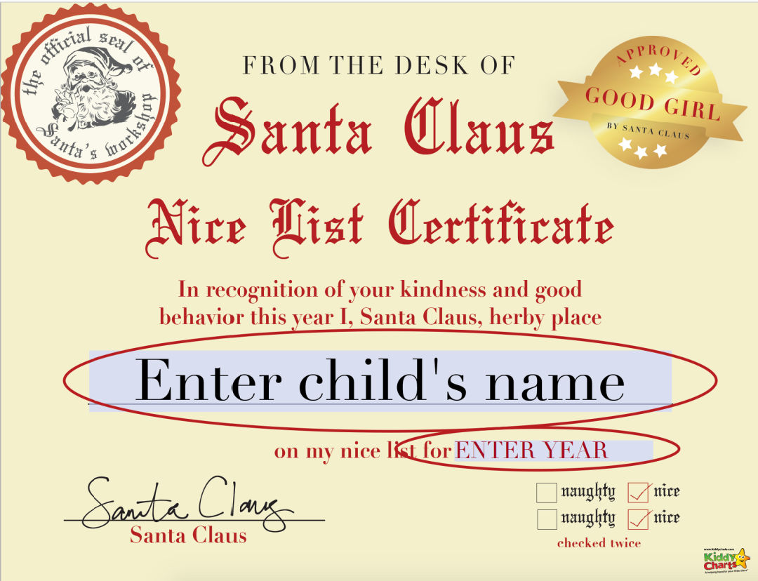 Santa Nice List Certificate Free and Fun kiddycharts com