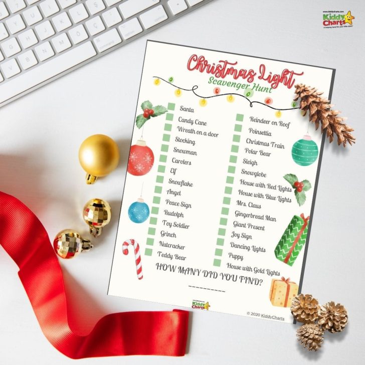 In this image, children are challenged to find various Christmas-themed items in a scavenger hunt to help them learn and celebrate the holiday season.