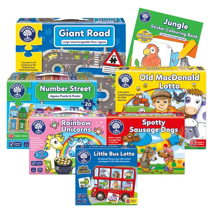 In this image, children can color and match their favorite jungle friends to create different layouts with Orchard Toys' Giant Road System.