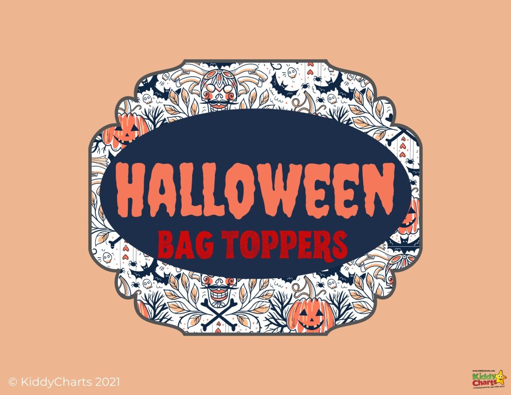 The image is of a set of Halloween bag toppers being sold by KiddyCharts in 2021.