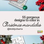 This image is showing a Christmas-themed adult coloring book with 55 designs to color in.