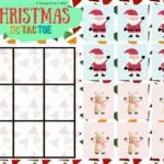 This image shows a Christmas-themed Tic-Tac-Toe game board created by KiddyCharts in 2021.