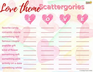 Scattergories for kids: Love or Valentines Day ideas