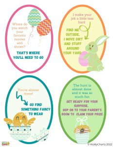 Easter egg hunt clues for kids for you to print