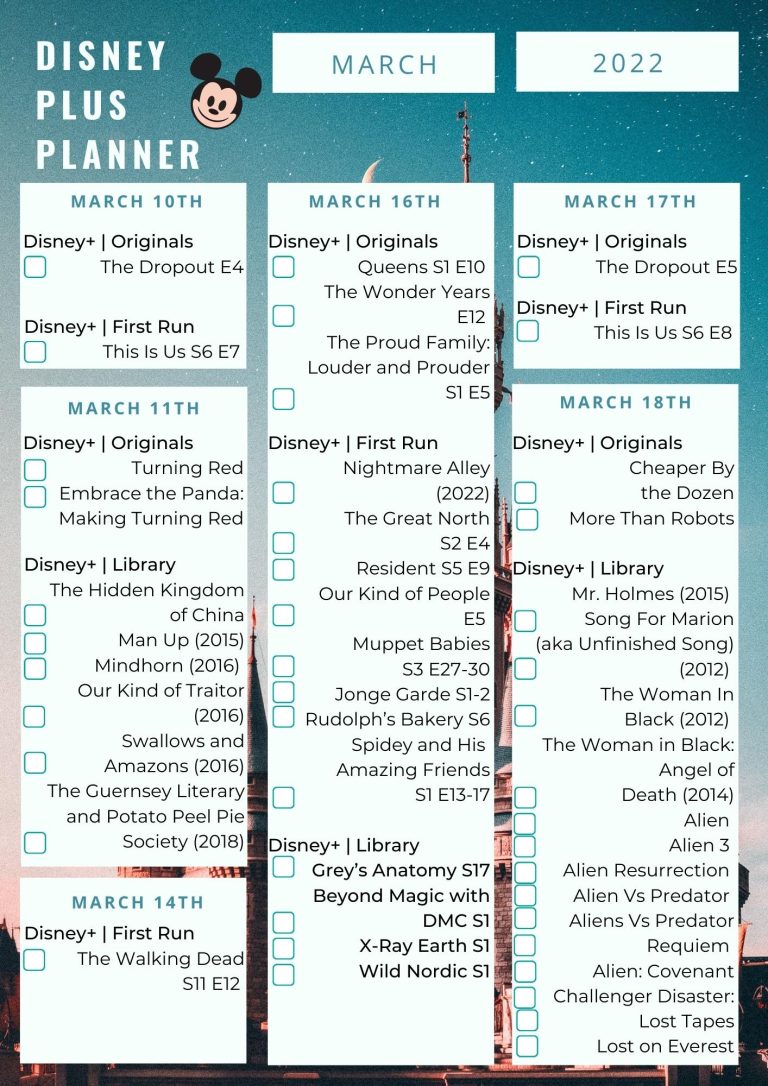 What to watch on Disney Plus monthly planner including free printable