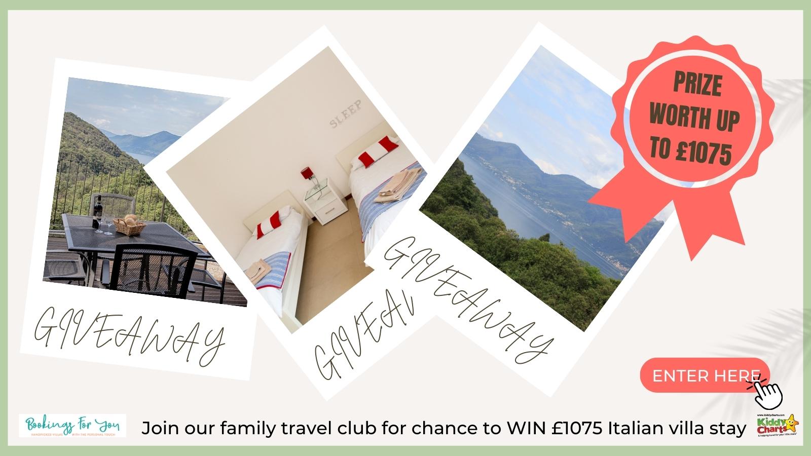 Win a stay in Italy worth up to £1075 or a day out with the KiddyCharts Family Travel club launch!