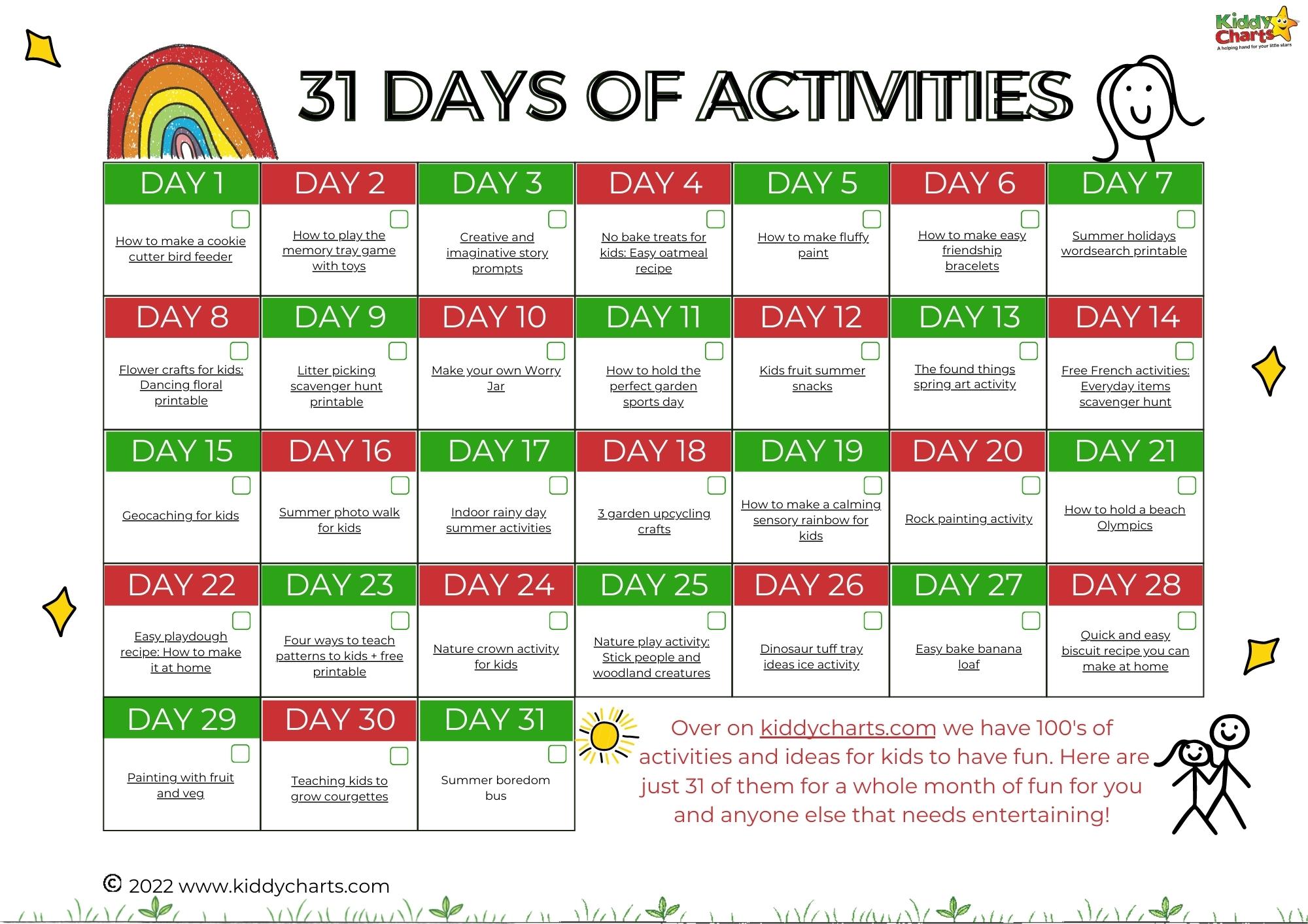 31 days of activities for kids at home: Includes checklist