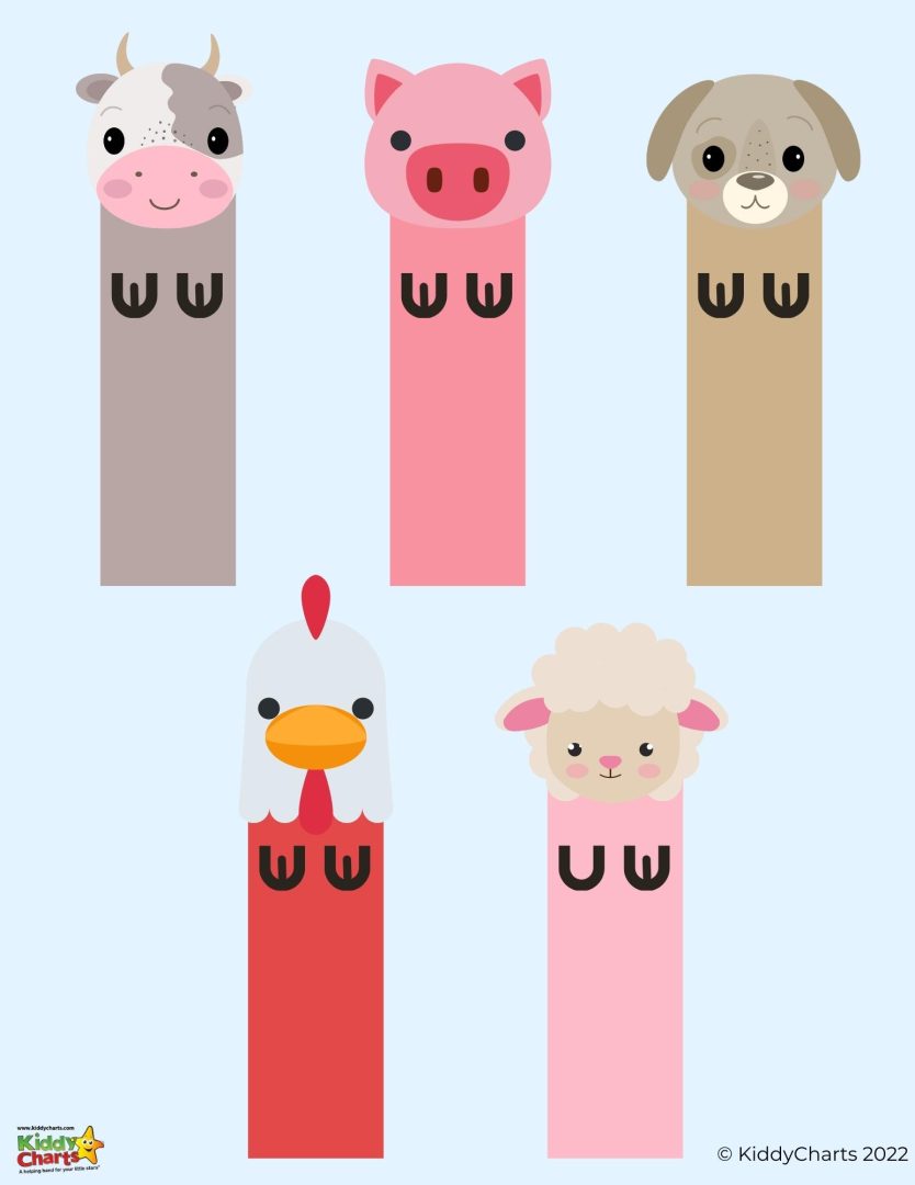 Farm animal bookmarks to print and colour