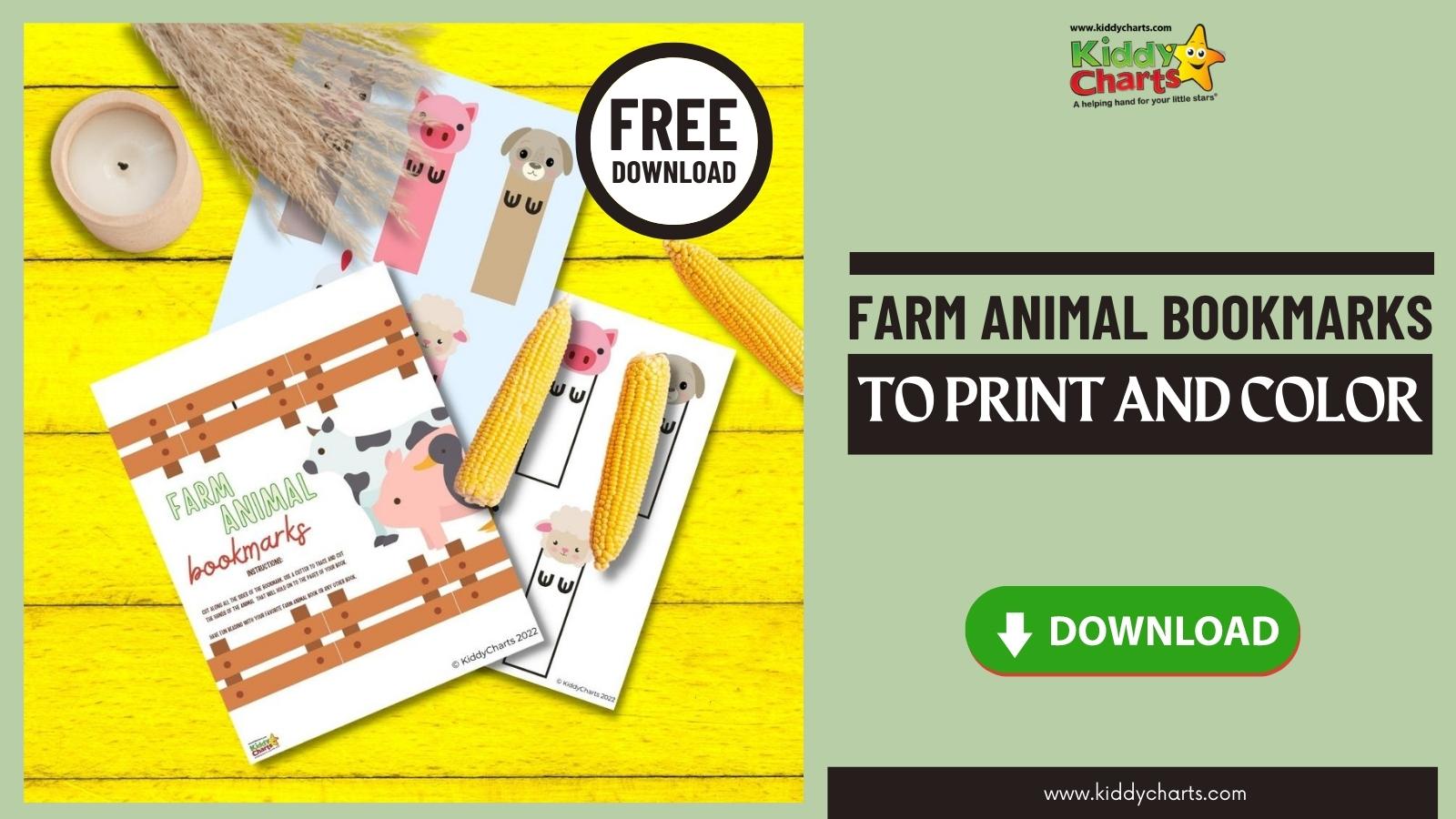 Farm animal bookmarks to print and colour