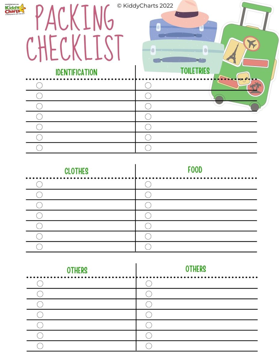 Printable trip planner for parents or families