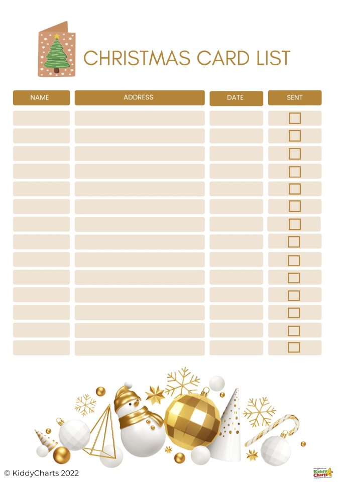 Free Christmas card list template