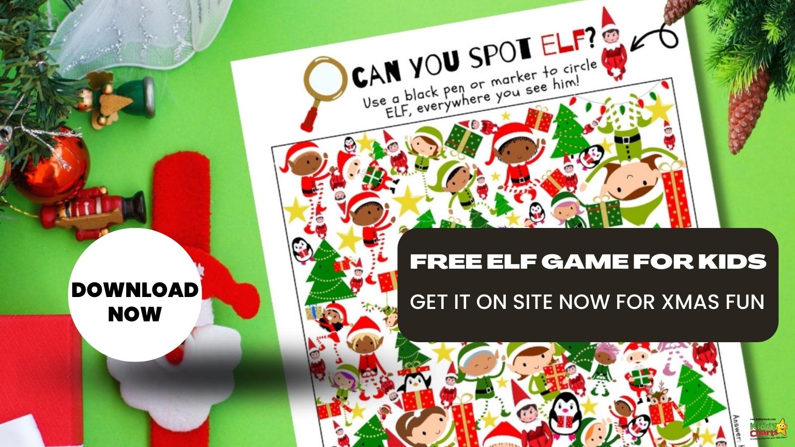 Spot the elf game: A great elf on the shelf activity