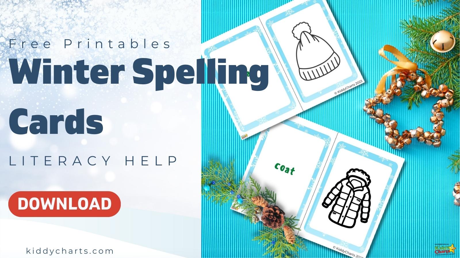 Free printable winter spelling cards