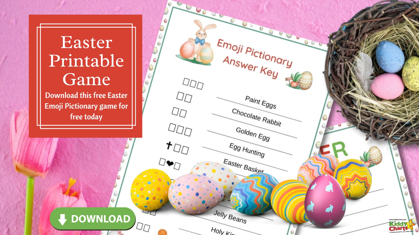 Printable Easter game: Easter emoji pictionary for kids