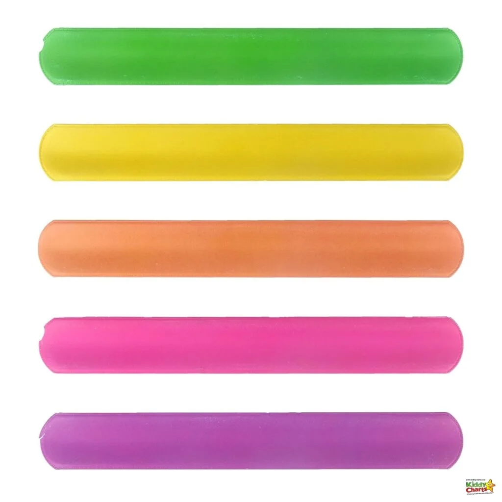 The image shows five colorful cylindrical objects, resembling modeling clay sticks, arranged vertically from green to purple on a white background.