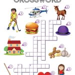 This image shows an educational crossword puzzle themed with the letter "H," featuring illustrations like a helicopter, horse, and house, intended for children's learning.