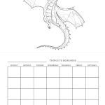 This image shows a black and white line drawing of a dragon on the top section and a blank weekly calendar below with a "Things to Remember" section.