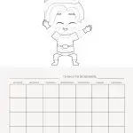 A black and white coloring page features a cartoon character resembling a gnome atop a blank weekly calendar with "Things to Remember" header.