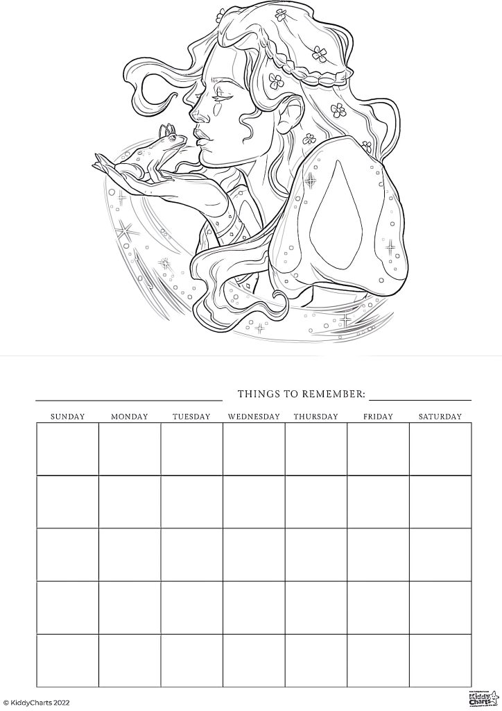 This is a black and white illustration of a person holding a frog, above a blank weekly planner labeled "Things to Remember" with days of the week.