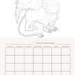 This image features a blank calendar with a section for notes and an illustration of a mythical griffin, presented as a coloring activity.