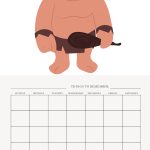 This is an image of a cute, simplistic cartoon monster with a blank calendar below it, labeled with days of the week for scheduling and reminders.