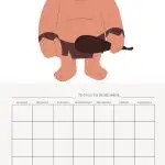 This is an image of a cute, simplistic cartoon monster with a blank calendar below it, labeled with days of the week for scheduling and reminders.