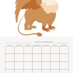 The image shows a blank calendar with a whimsical illustration of a griffin above it, titled "THINGS TO REMEMBER," designed by KiddyCharts 2022.