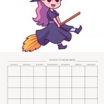 This image features a cute, animated character dressed as a witch flying on a broom above a blank weekly planner with a "Things to Remember" section.